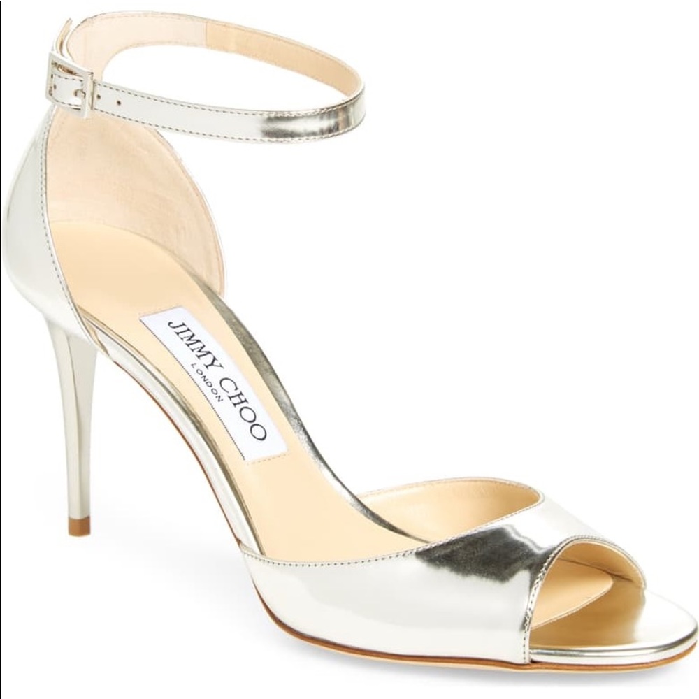 Jimmy Choo Silver Ankle-Strap Stiletto Sandals